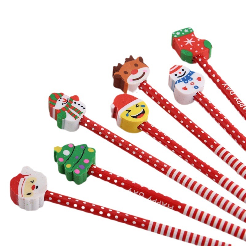 Creative Stationery Children School Supplies Cartoon Christmas Eraser Cover Pencil Christmas Gift Wholesale Exquisite with Eraser