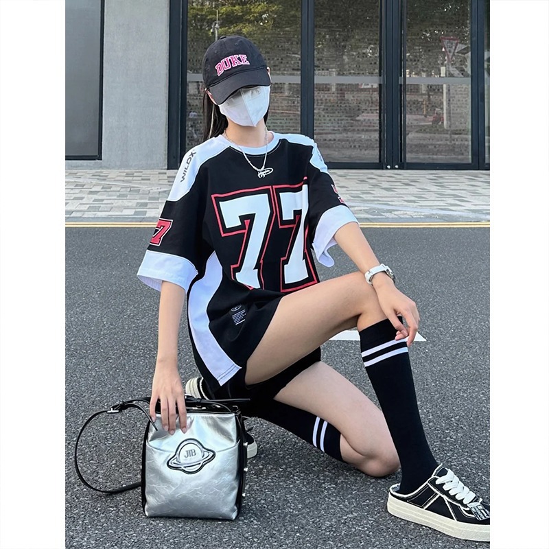 European and American Style Ice Hockey Short-Sleeved T-Shirt Men's Retro Sports High Street Casual Olive Clothes Basketball Hip-Hop Jersey T-Shirt