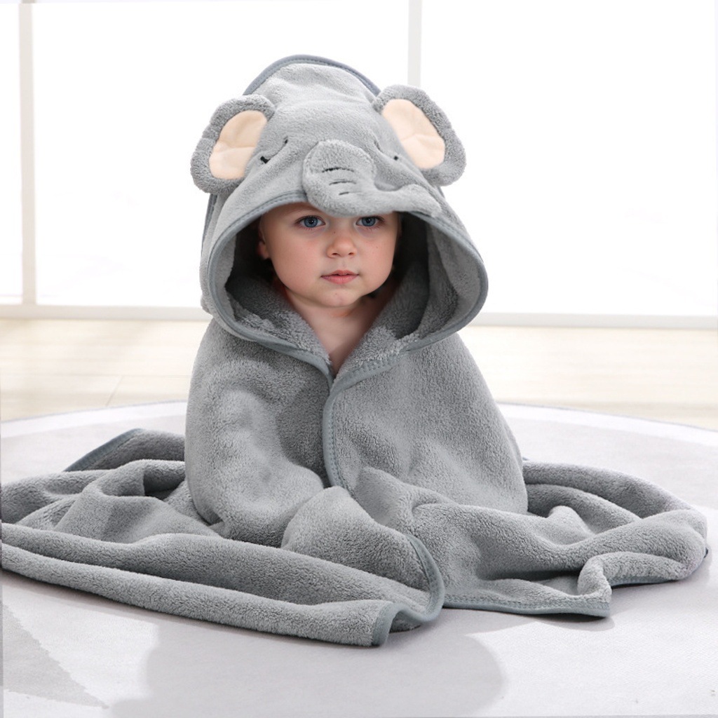 Picture of Baby Cartoon Bag Blanket Coral Fleece Absorbent Children's Bath Towel Embroidered Blanket with Hood Cloak Soft Newborn Blanket