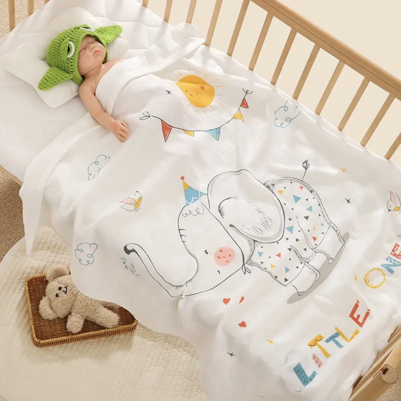 Double-Layer Bamboo Fiber Infant Blanket, Summer Ice Silk Blanket, Bath Towel, Newborn Air-Conditioning Quilt, Cute