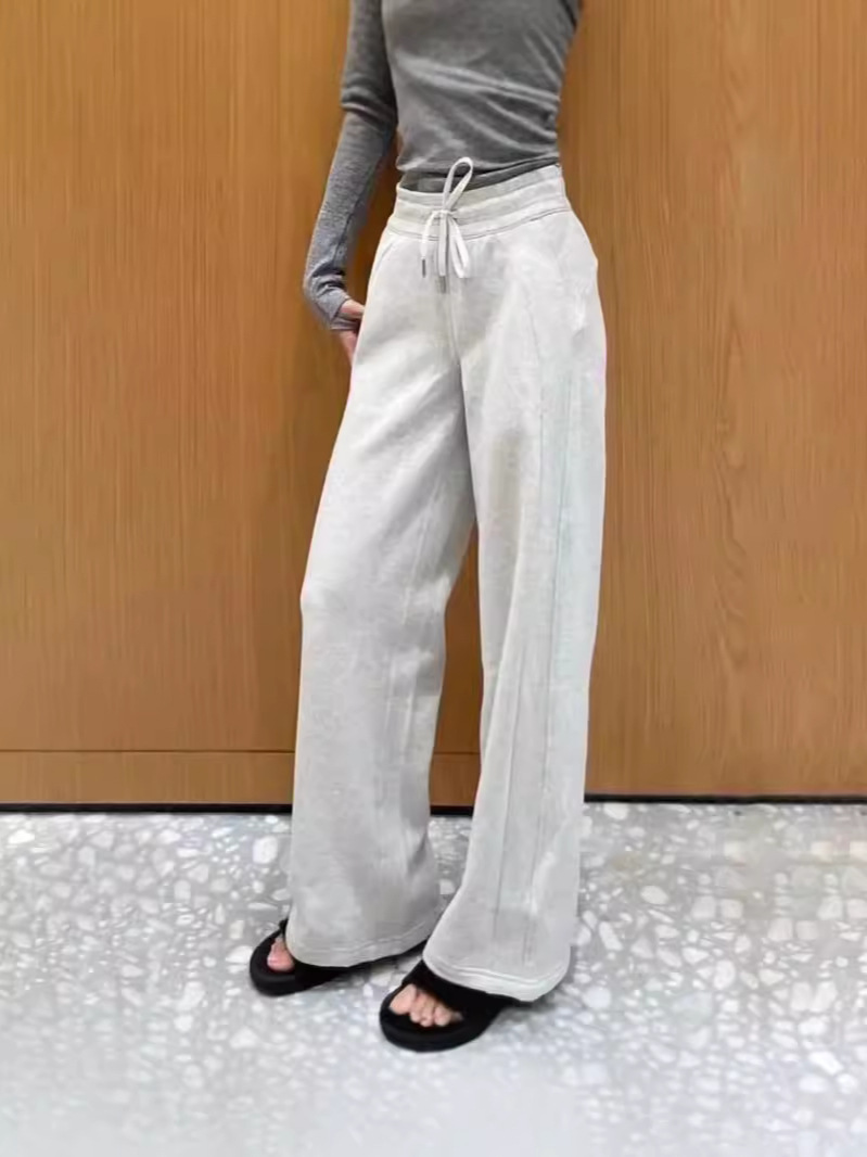 Autumn and Winter New Lu Brand Women's Sweatshirt Pants Souba Wide-Leg Pants Loose Waistband Fleece-Lined Sports Straight Pants Warm