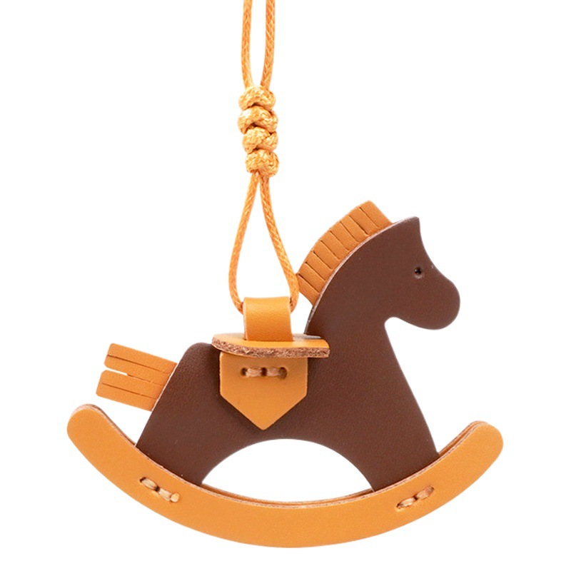 Factory wholesale rocking horse pendant bag decorative leather handmade pony pendant car pendant cowhide material bag