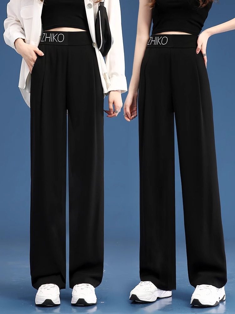 Wide Leg Pants Women's Spring and Autumn 2024 New High Waist Dape Casual Pants Black Straight Pants Advanced Suit Pants