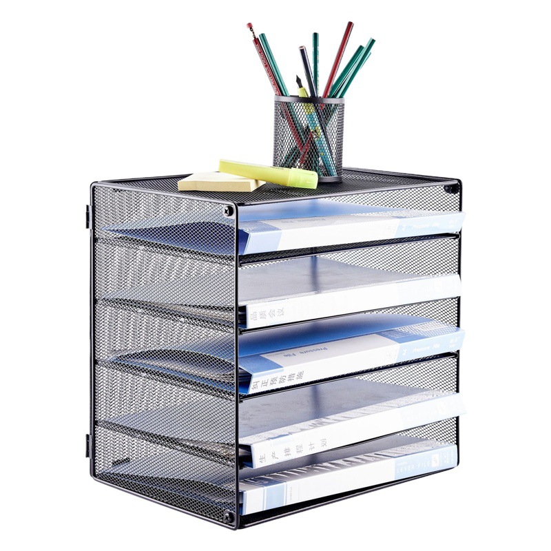 Five-layer file rack detachable metal A4 paper data basket multi-layer folder storage rack large capacity iron net Hollow
