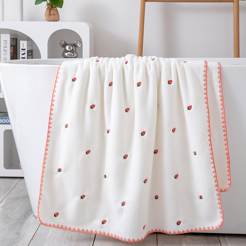 Picture of Wholesale embroidery cartoon pattern coral fleece bath towel absorbent adult couple wrap towel thickened soft simple beach towel