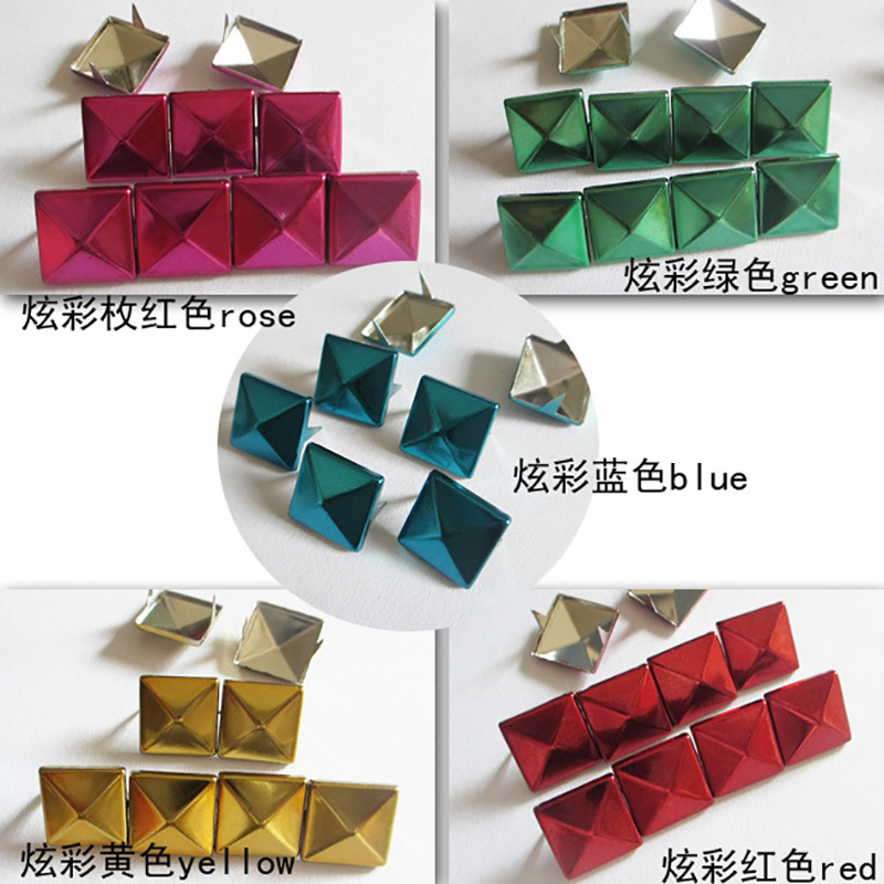 Picture of Colorful Rivets Fluorescent Color Square Claw Nails DIY Hat Nails Two-Legged Nails Square Rivets Pyramid Square Claw Buckle