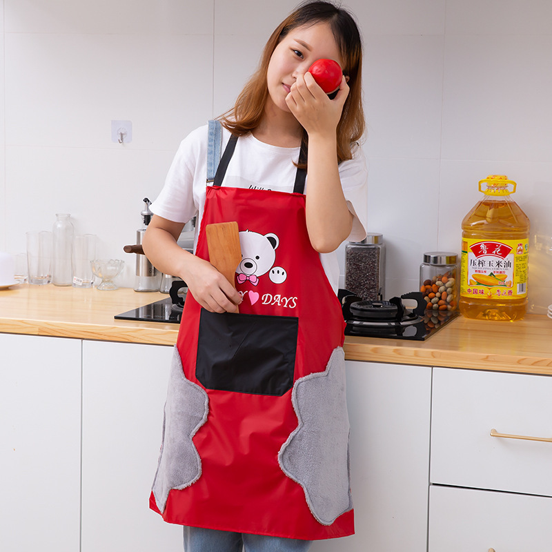 Hand Wiping Apron Waterproof Dirty Home Kitchen Cooking Apron Korean Creative Cute Bear Hanging Neck Wiping Hand Towel Apron