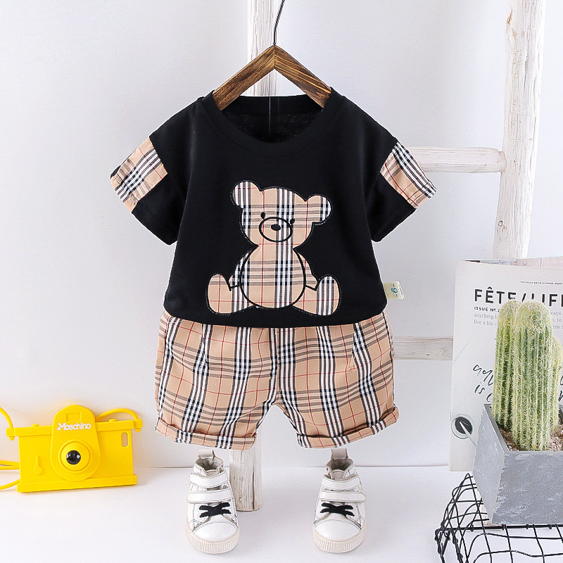 Summer 2023 New Korean Style Children's Round Neck Short Sleeve Shorts Set Children's Baby Cartoon T-shirt Shorts Set 3 Trendy