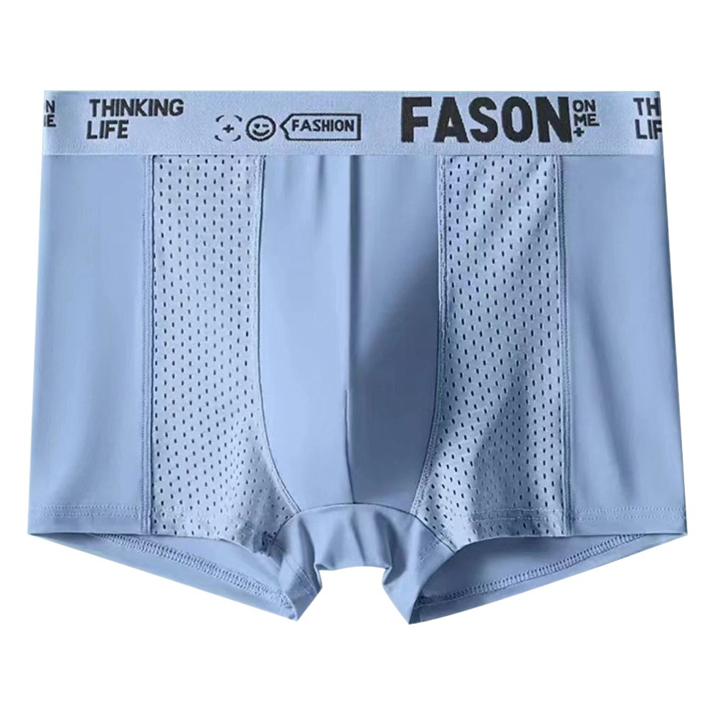 Men's Ice Silk Underwear Summer Solid Color Mesh Seamless Underwear Comfortable Breathable Boxers Factory Cross-border Supply