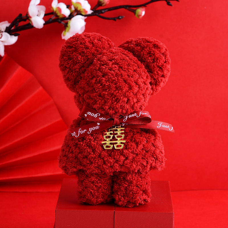 Picture of Pineapple Pie Towel Bear Shape Wedding Happy Word Accompanying Gift Happy Shop Full Moon One-Year-Old Return Gift Creative Gift Square