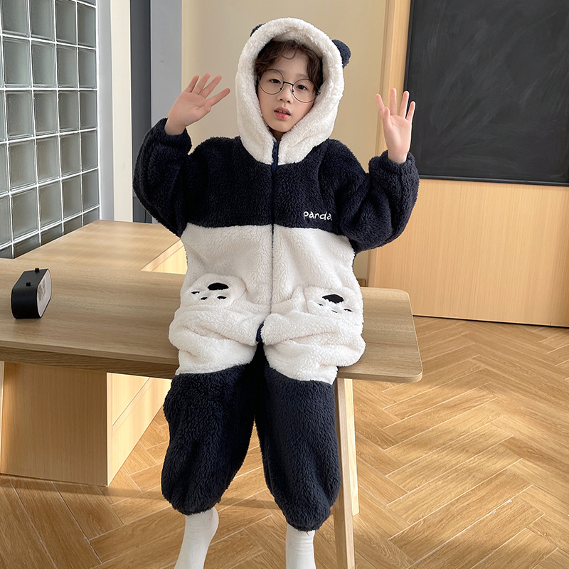 Picture of Funny Clothes Children's One-piece Pajamas Parent-child Clothes Boys Family of Three or Four Sullivan Winter fleece-lined One-piece Clothes