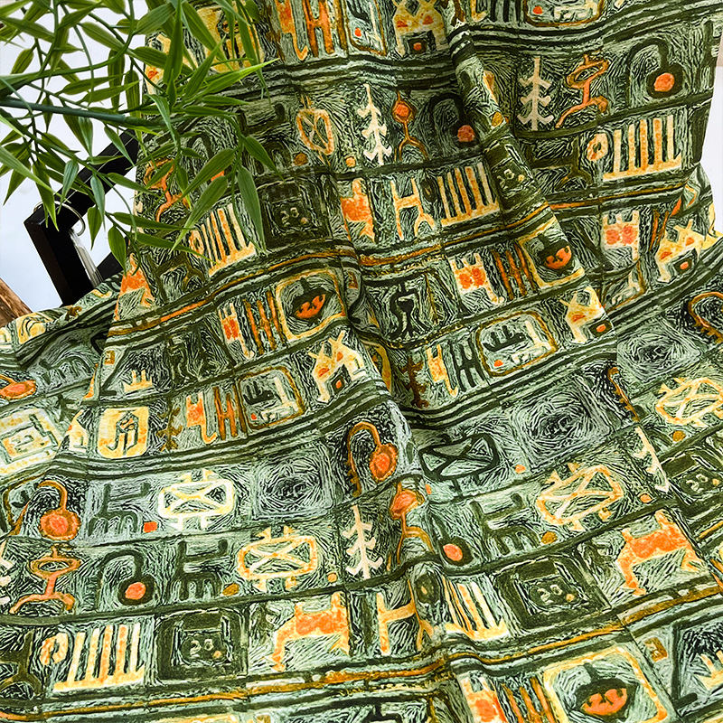 Ancient pattern secret language: digital printed fabric, brocade cotton fabric, cheongsam dress, top, Hanfu handmade DIY fabric