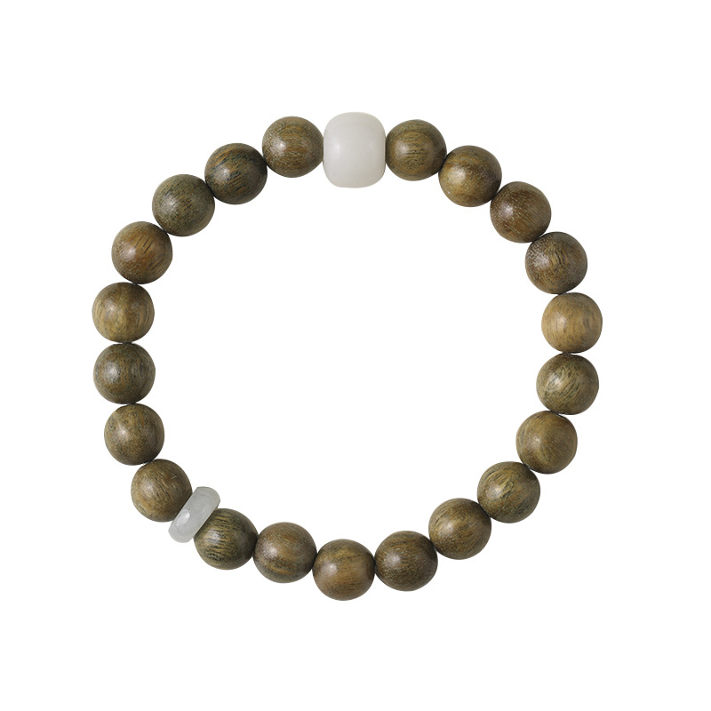 Picture of Sandalwood Original Design Green Sandalwood Bracelet White Jade Bodhi Top Bead Bracelet Jade Ring Ethnic Men and Women Couples