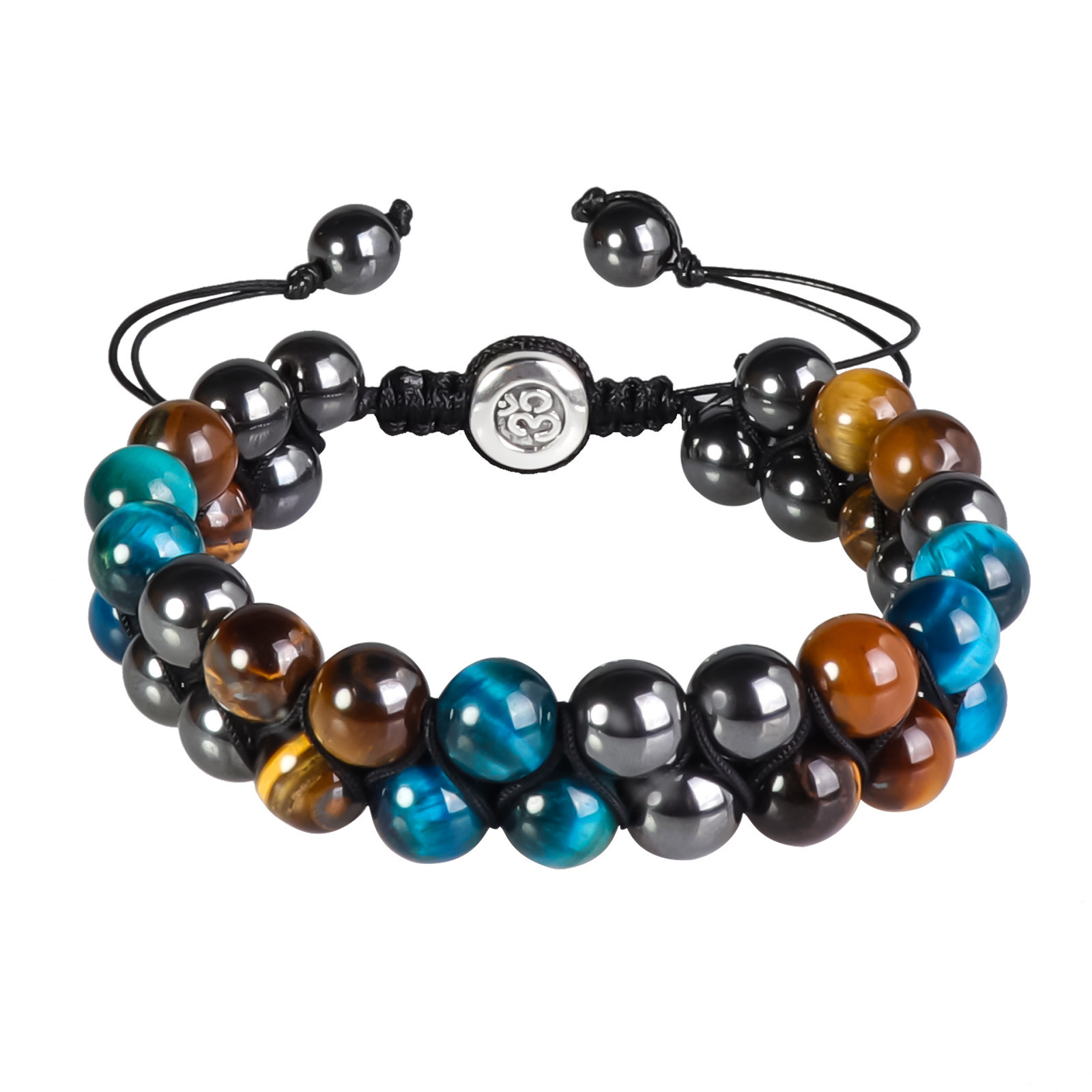 Men's Cross-Border Woven Bracelet, Versatile and High-End Adjustable Bracelet, Tiger Eye Stone Double-Row Woven Natural Stone Bracelet