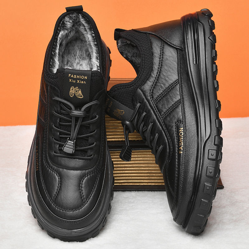 Winter Men's Shoes New Cotton Shoes Warm fleece-lined Thick Sole Business Leather Shoes Men's Trendy Casual Boots Foreign Trade Men's Shoes