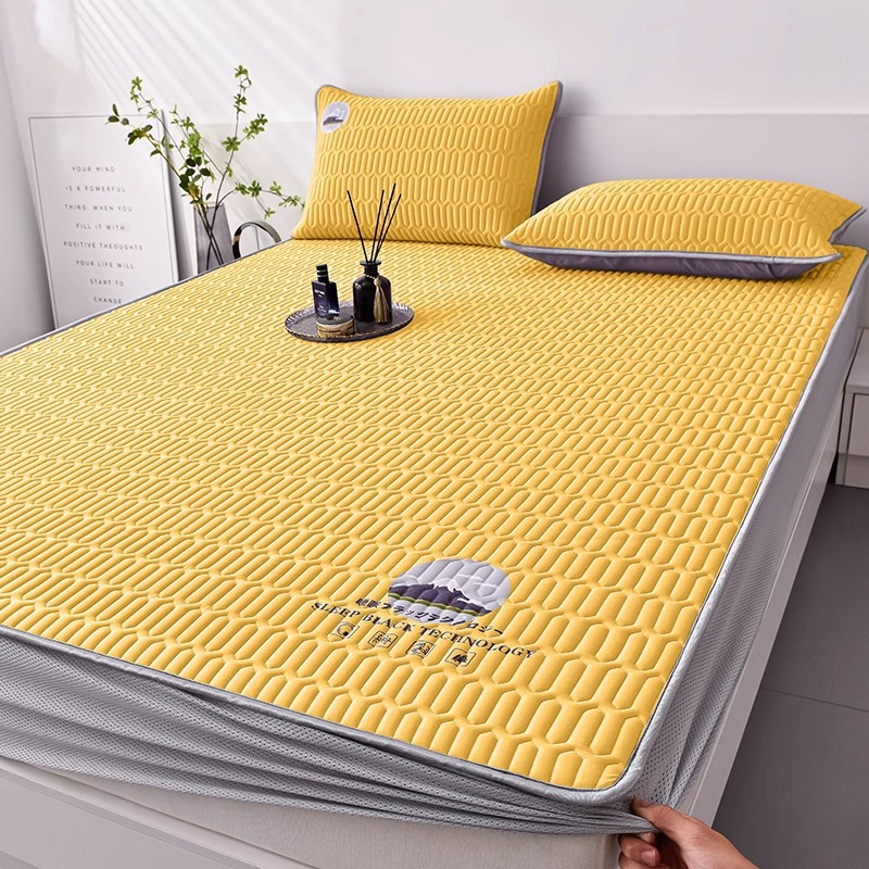 Picture of New Summer Ice Silk Latex Mat Three-Piece Set of Fitted Sheets Foldableing Dormitory Student Single Machine Washable Mat