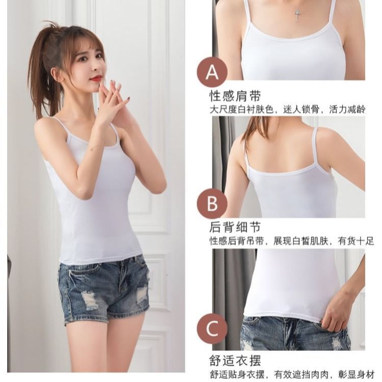 Picture of 2022 Spring and Summer Camisole Women's Solid Color Outer Wear Running Amount Inner Wear Sexy Small Camisole Base Shirt Women Factory Wholesale