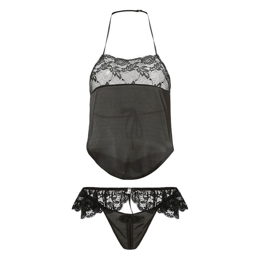 Sexy retro lace temptation sexy lingerie bellyband passion pajamas open crotch lace-up uniform suit generation hair 981