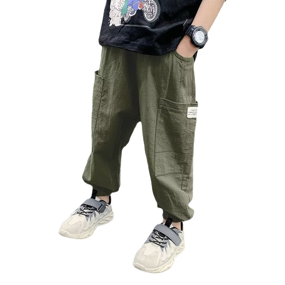 Boys' Pants, Summer Thin Anti-Mosquito Long Pants, Small, Medium and Large Children's Loose Breathable Casual Nine-Point Pants, Cross-Border Supply