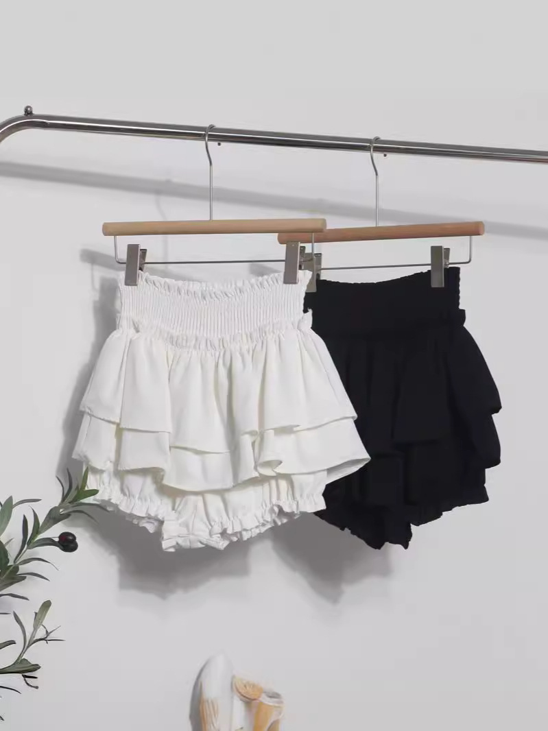 Real shot ballet style white puffy skirt women's versatile elastic high waist black cake skirt A- line miniskirt pants
