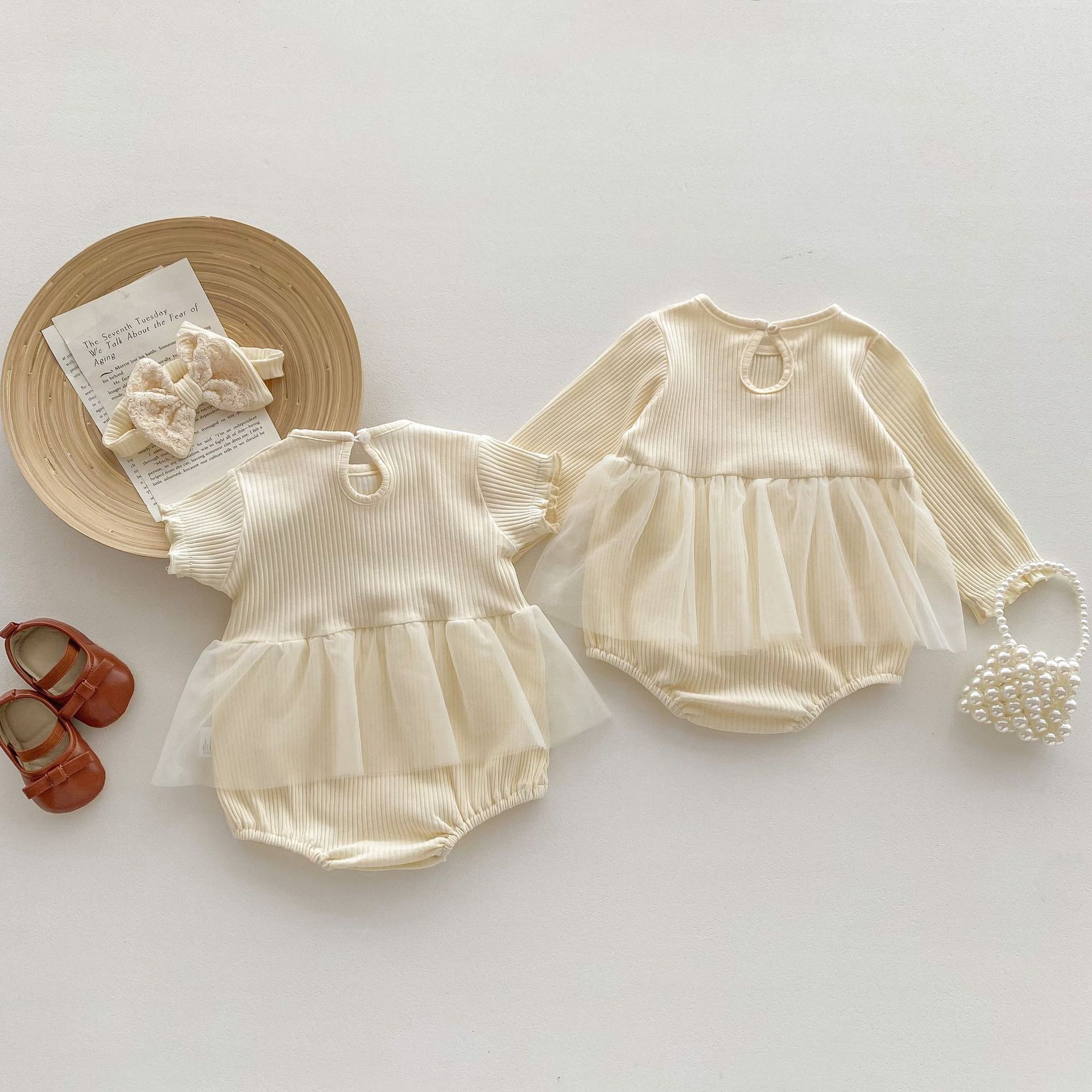 Picture of Korean Style Summer and Autumn New Baby's Mesh Wrap Fart Clothes Baby Girl's Princess Lace Pit Strip Bodice with Hair Strap