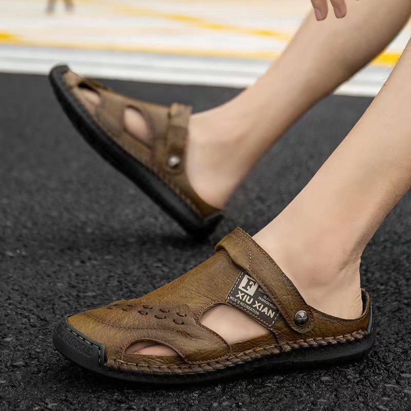 2025 Cross-border Baotou Sandals Men's Non-slip Handmade Soft-soled Shoes Dual-use Outfit Fashionable Casual Beach Shoes
