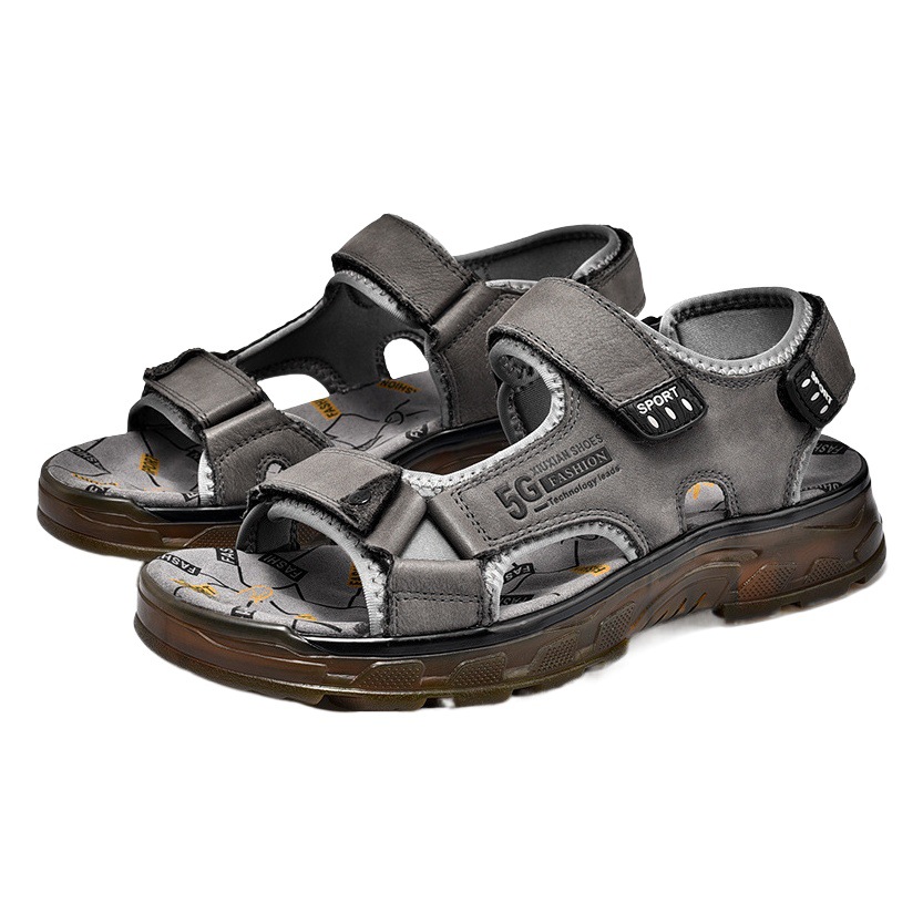 Summer 2023 men's outdoor beach sandals real cowhide top layer open toe breathable beef tendon soles sandals wholesale