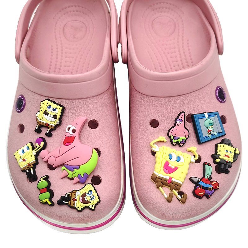 10-Piece Set of Cute Spongebob Cartoon Clogs Shoe Charms DIY Shoe Accessories Decorative Buckles