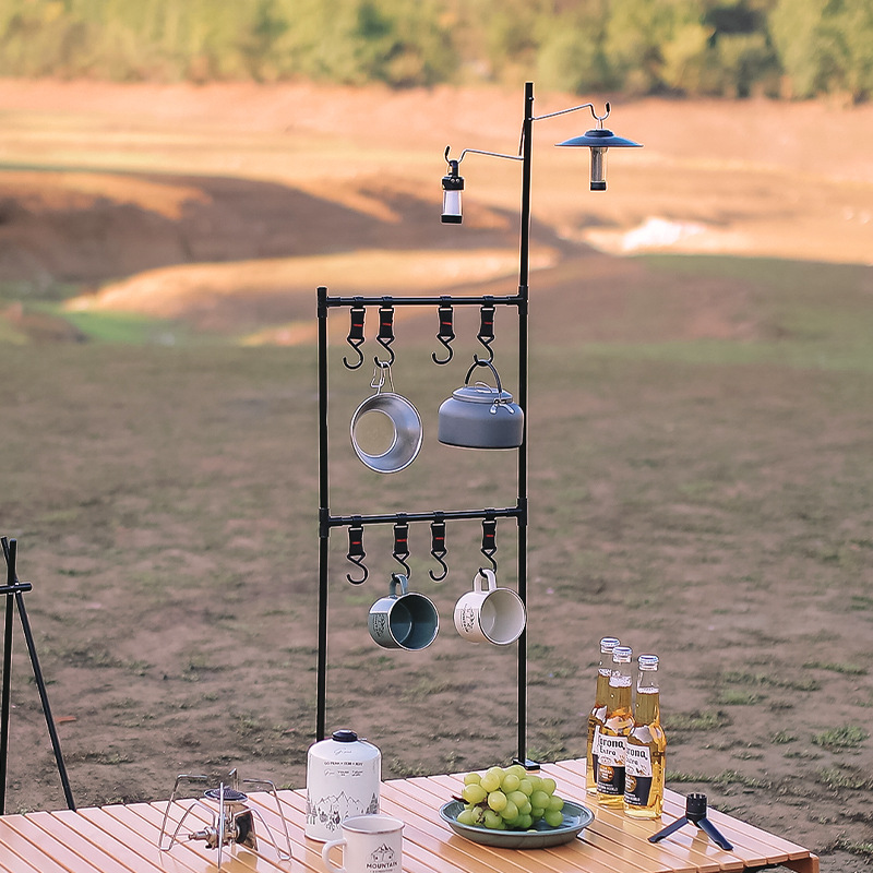 Picture of Outdoor Desktop Storage Rack Mini Lamp Holder Removable Tableware Storage Rack Multifunctional Aluminum Alloy Shelf with Hook