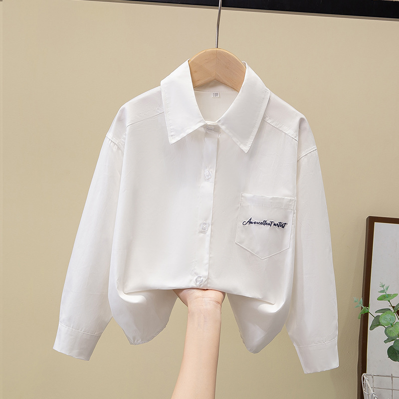 Picture of Children's Shirt White Long Sleeve Spring and Autumn Class Clothing Performance Clothing Lace Girl Student Clothing 2024 New Style Girl's Spring and Autumn