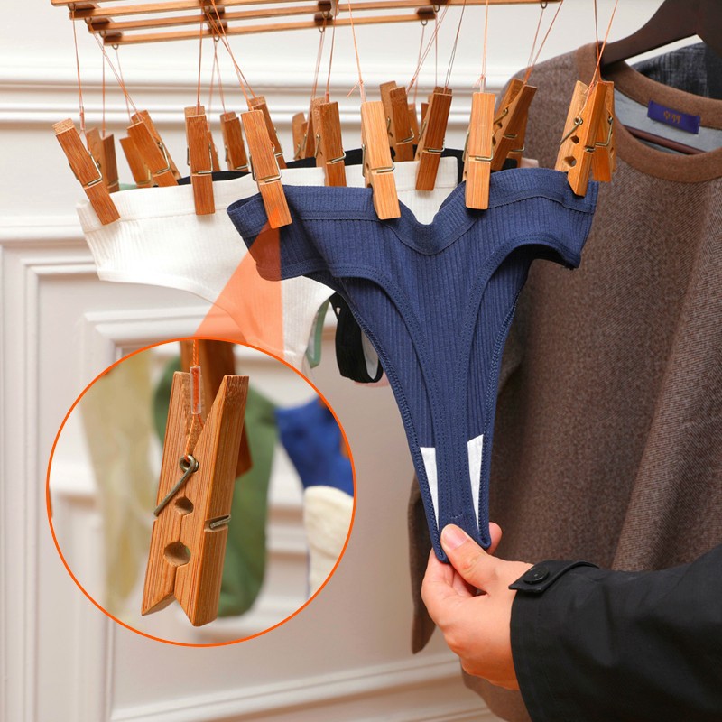 Picture of Carbonized bamboo pants rack hanger multi-clip pants clip clothes clip bamboo clip drying socks rack multi-clip bamboo clothes hanger