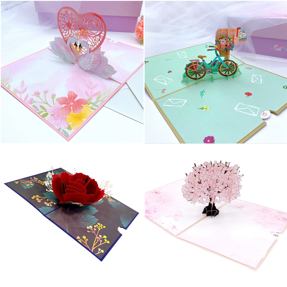 Valentine's Day Pop-Up Greeting Card for Lovers, 3D Card with White Swan, Heart Blessing, Thank You Card, Romantic Gift