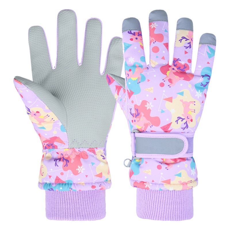 Children's ski gloves winter children cycling non-slip wear-resistant fleece-lined warm gloves windproof waterproof reflective gloves