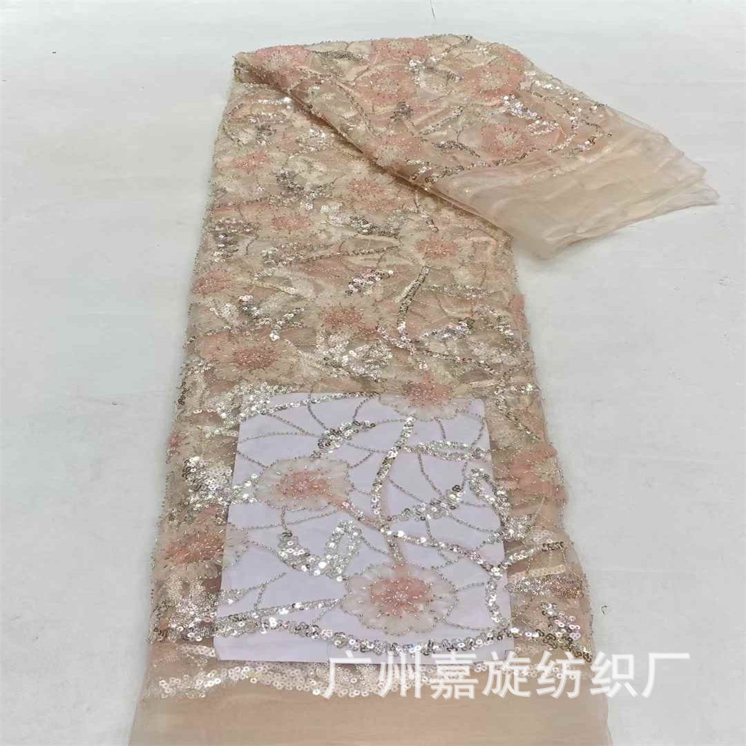 Beaded Plate Embroidered Sequins Mesh Lace Fabric European and American Elegant Dress Wedding Dress Stage Dress Embroidered Cloth JX4274