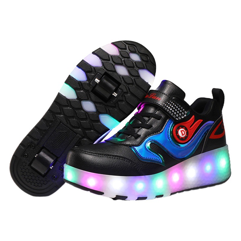 Children's heloo shoes 2024 autumn LED luminous pulley shoes boys and girls students sports two-wheel four-wheel shoes