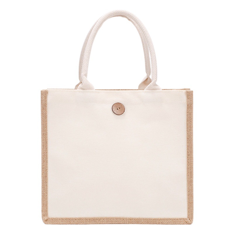 Wholesale linen bag spot button jute tote diy blank cotton linen single shoulder shopping lunchbox linen bag
