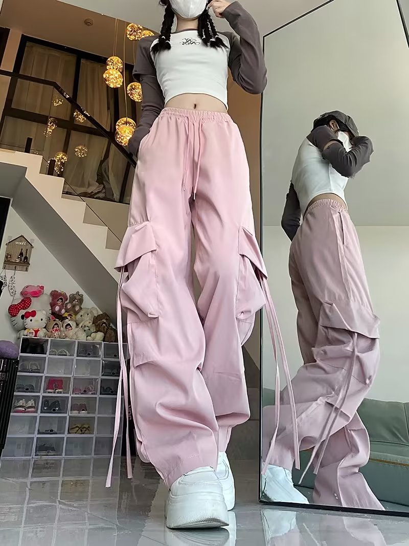 American-style Casual Overalls Women's Autumn and Winter Straight-leg Wide-leg Tether Sports Pants Women's Slimming High Street Trendy Trousers