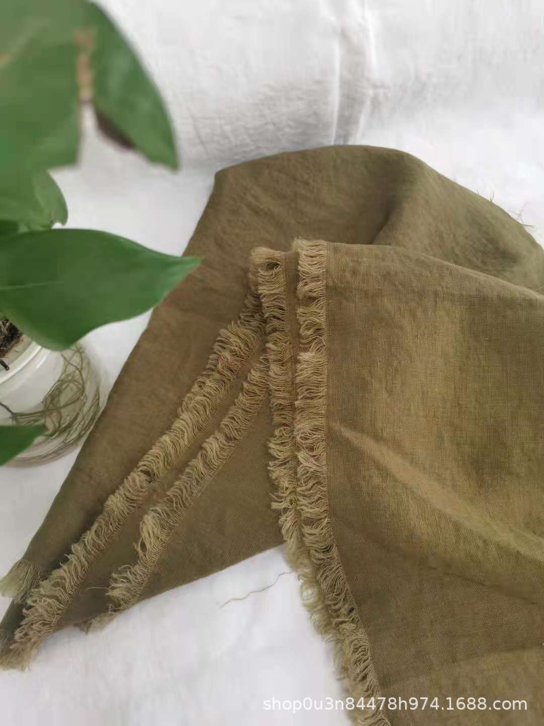 Pure Linen Tobacco Green Dyed Encrypted Bedding Fabric 1414 Encrypted Dyed Curtain Fabric Enzyme Washing Cloth