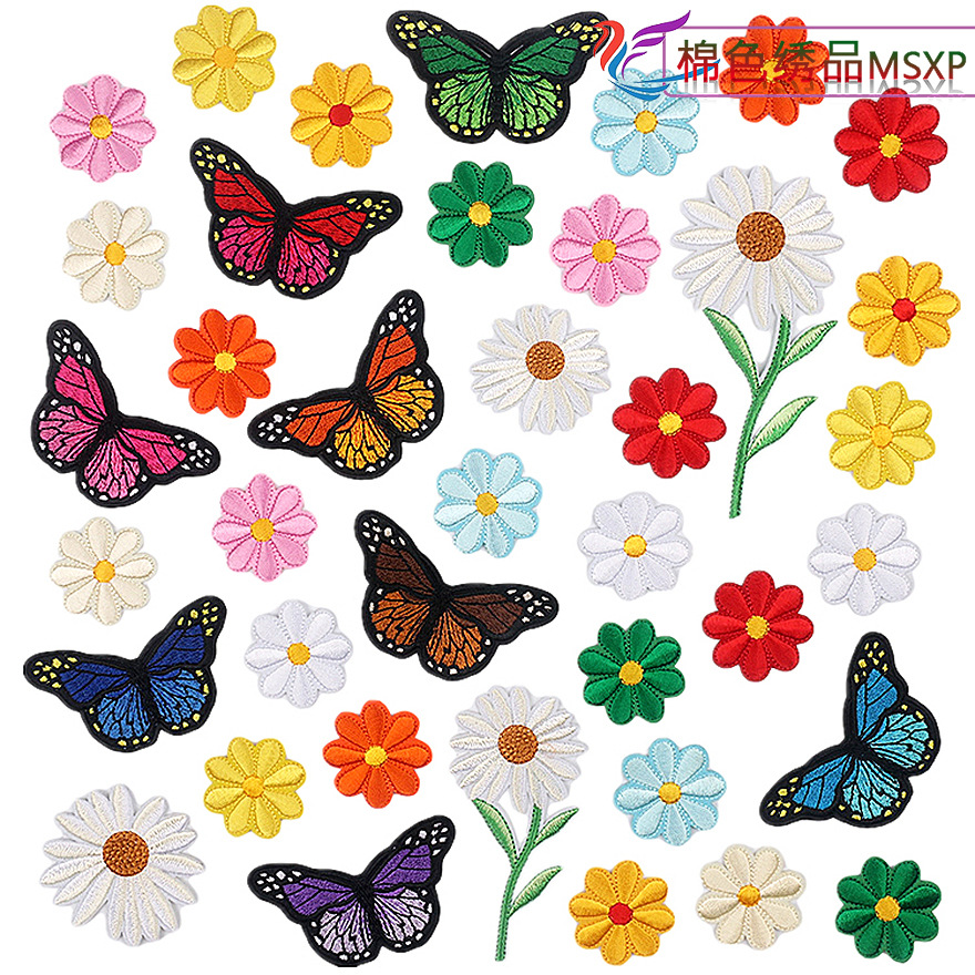 Cotton Color Mixed Floral Embroidered Cloth Stickers Cartoon Butterfly Embroidered Logo Decoration Daisy Ironed Sunflower Patch