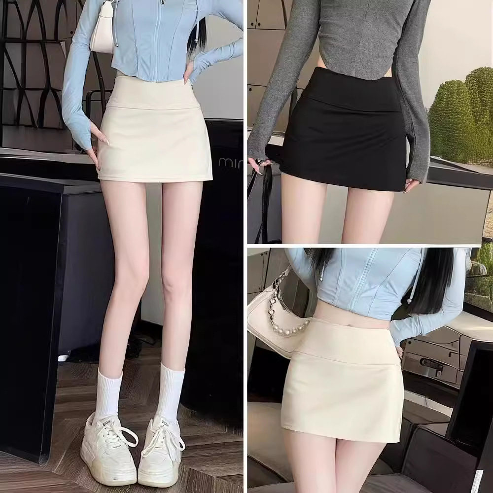 Black Skirt Women's 2024 New Spring and Summer High Waist Small Spice Girl Split A- Line One-Step Hip Short Culottes