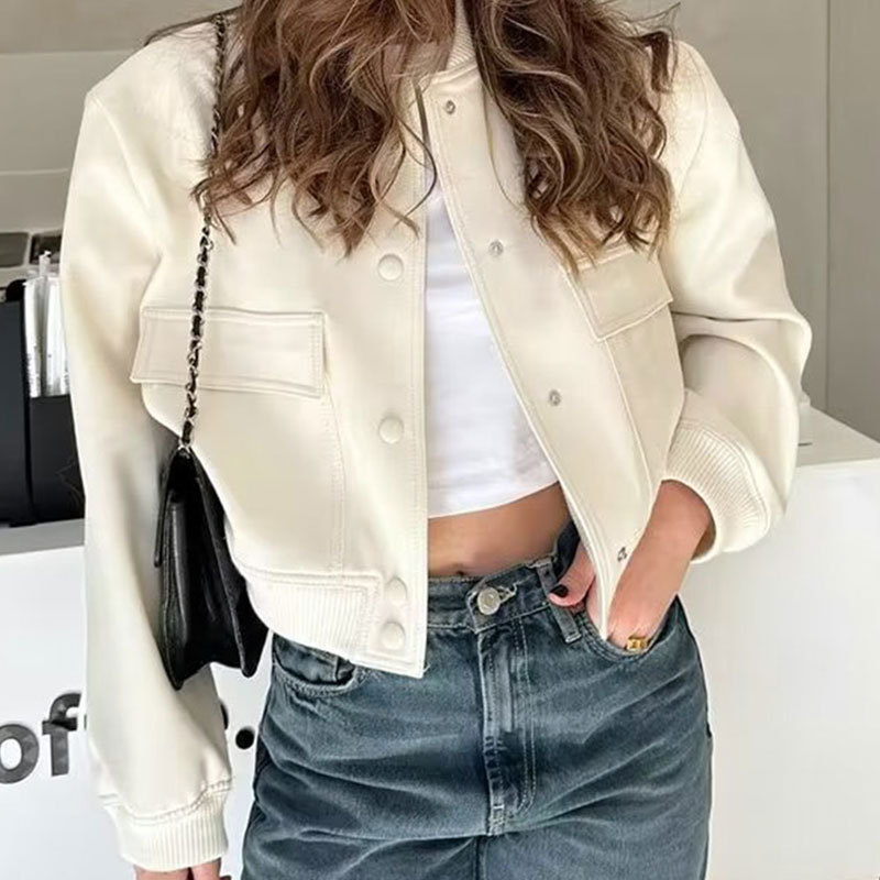 Amazon 2024 Spring and Autumn New European and American Vertical Collar Large Pocket Neutral Style Women's Jacket Coat Women's Jacket