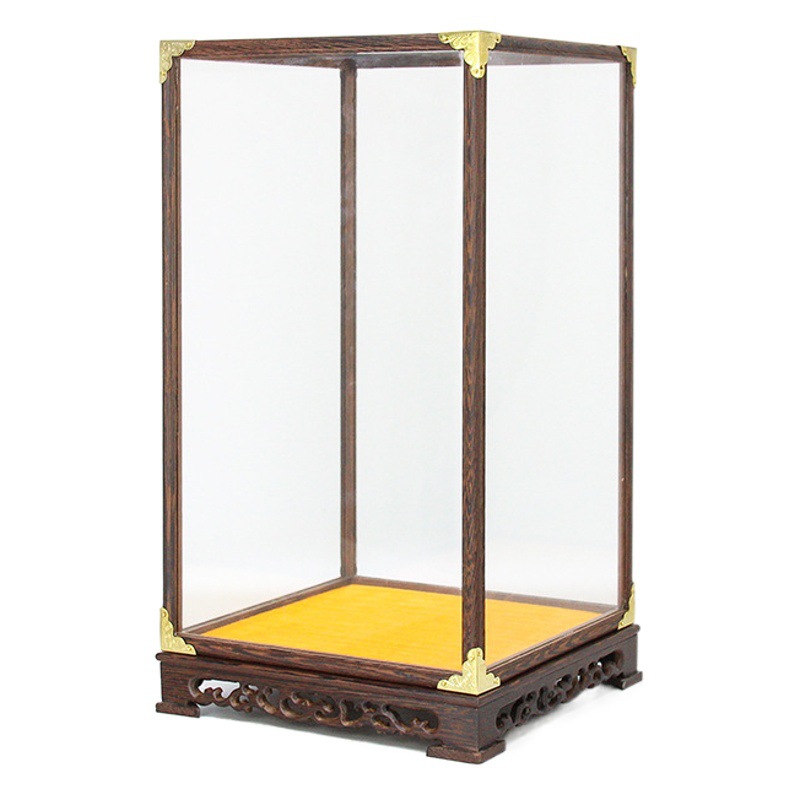 Mahogany Glass Cover Chicken Wings Wooden Treasure Cage Ornaments Wen Play Antique Guanyin Buddha Statue Exquisite Transparent Dust Cover Display Box