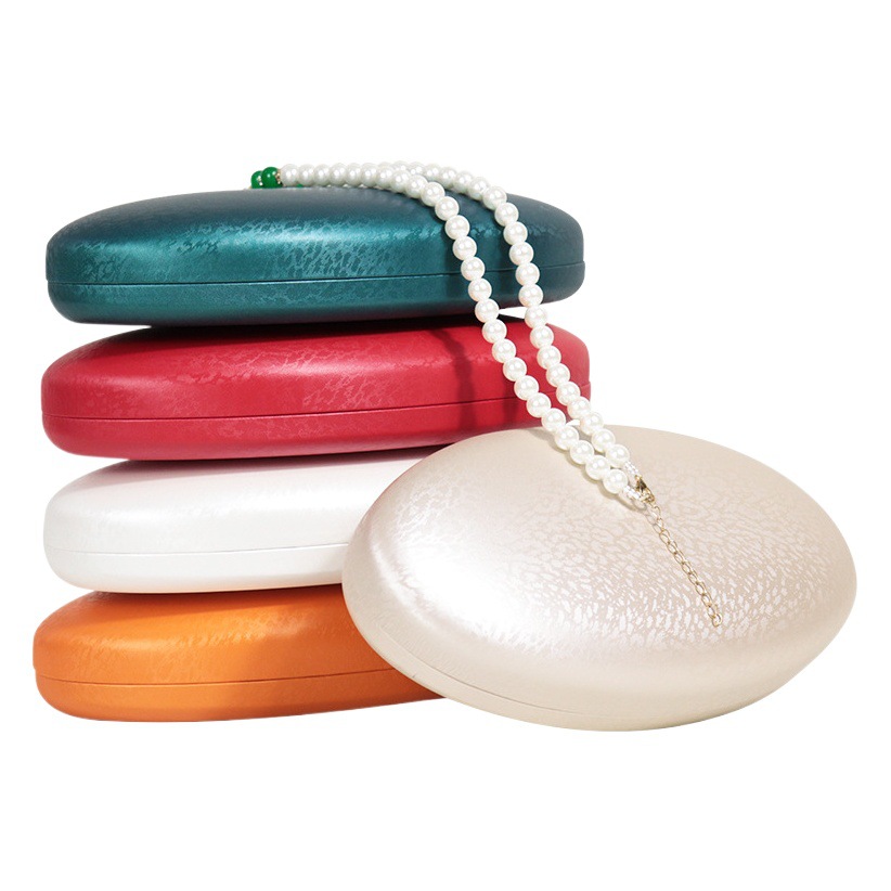 PU leather pearl necklace box jewelry box bracelet earrings storage chain box Oval Jewelry pendant box