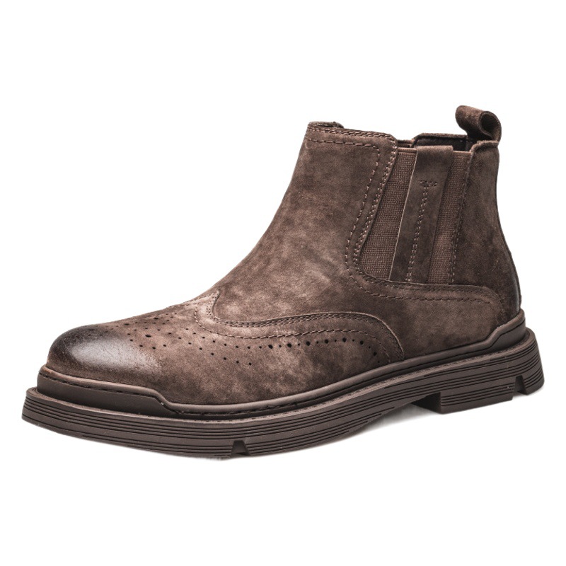Martin Boots Men's Genuine Leather Low-top Workwear Shoes Winter fleece-lined Warm Men's Boots British Style Trendy Chelsea Boots Men