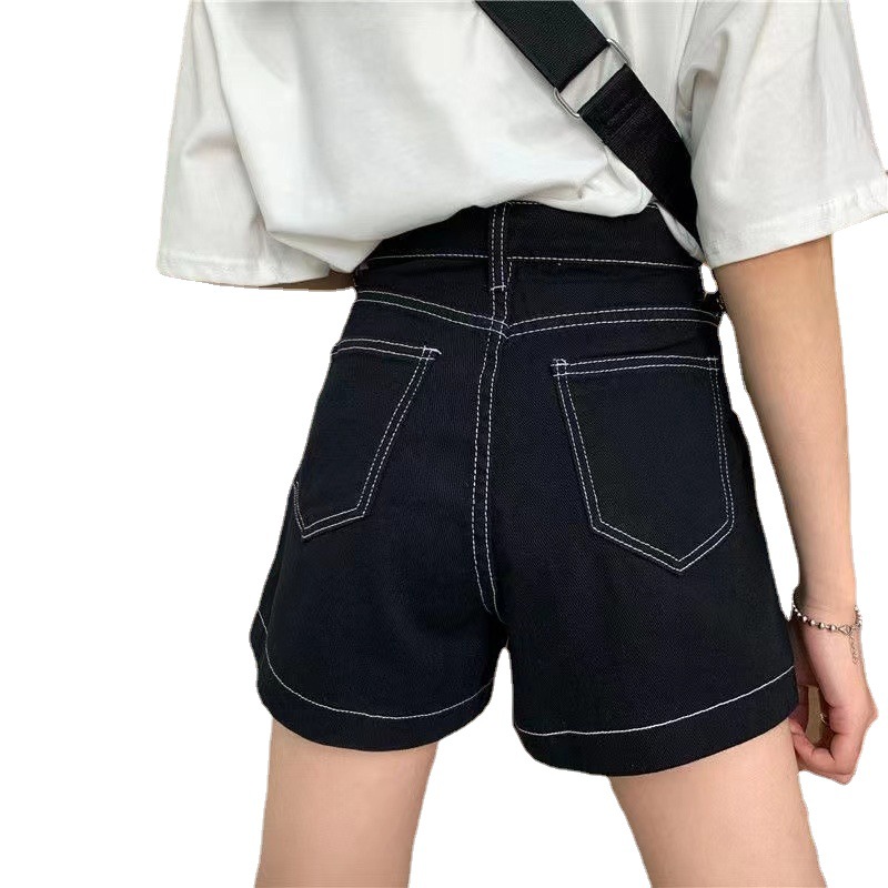 Picture of Summer New High-Waisted Denim Shorts for Women with Niche Design, Slimming Look and Belly-Covering Gradient A-Line Wide-Leg Pants Wholesale