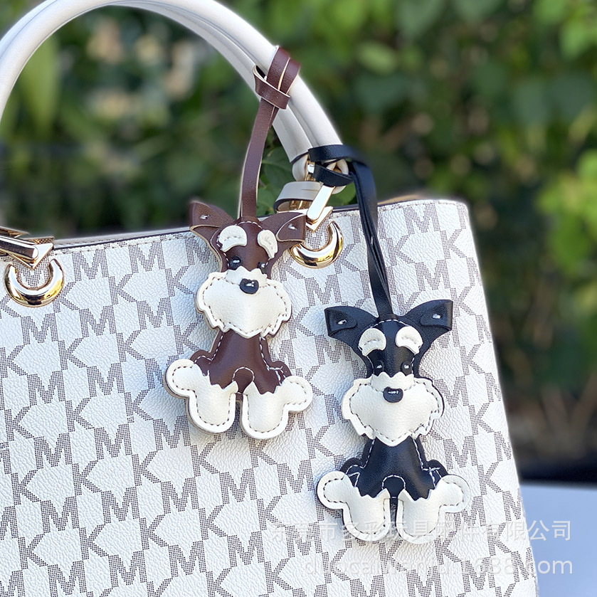 In-Stock New Cartoon Dog Bag Pendant Pu Leather Puppy Animal Keychain Ornament Schnauzer Leather Pendant