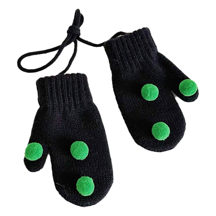 Children's autumn and winter New halter bag finger gloves cute candy color colorful ball winter western style baby warm knitted gloves