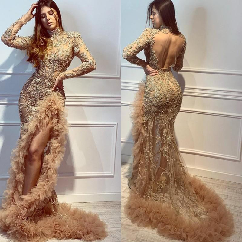 Golden Sexy Evening Dress for Women 2025 New Banquet Elegant and Gorgeous Party Host Long Fishtail Skirt Autumn and Winter