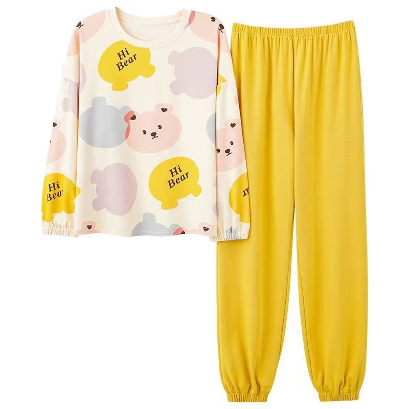 Autumn Long-sleeved Pants Pajamas Women's Foot Sleeve Korean-style Sweet Polyester Casual Outwear Two-piece Set
