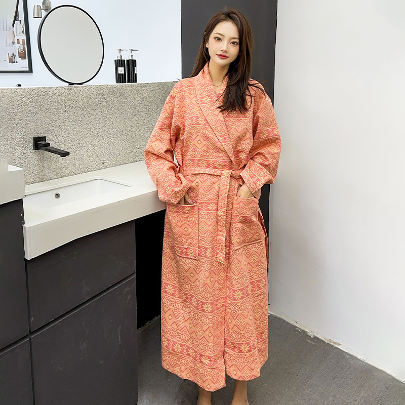 Picture of Spring and summer new double gauze bathrobe unisex hotel nightgown cotton absorbent bathrobe plus size pajamas generation hair
